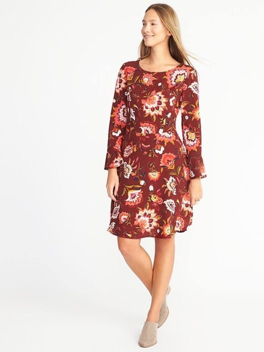 Old Navy Burgundy and Pink Floral Dress